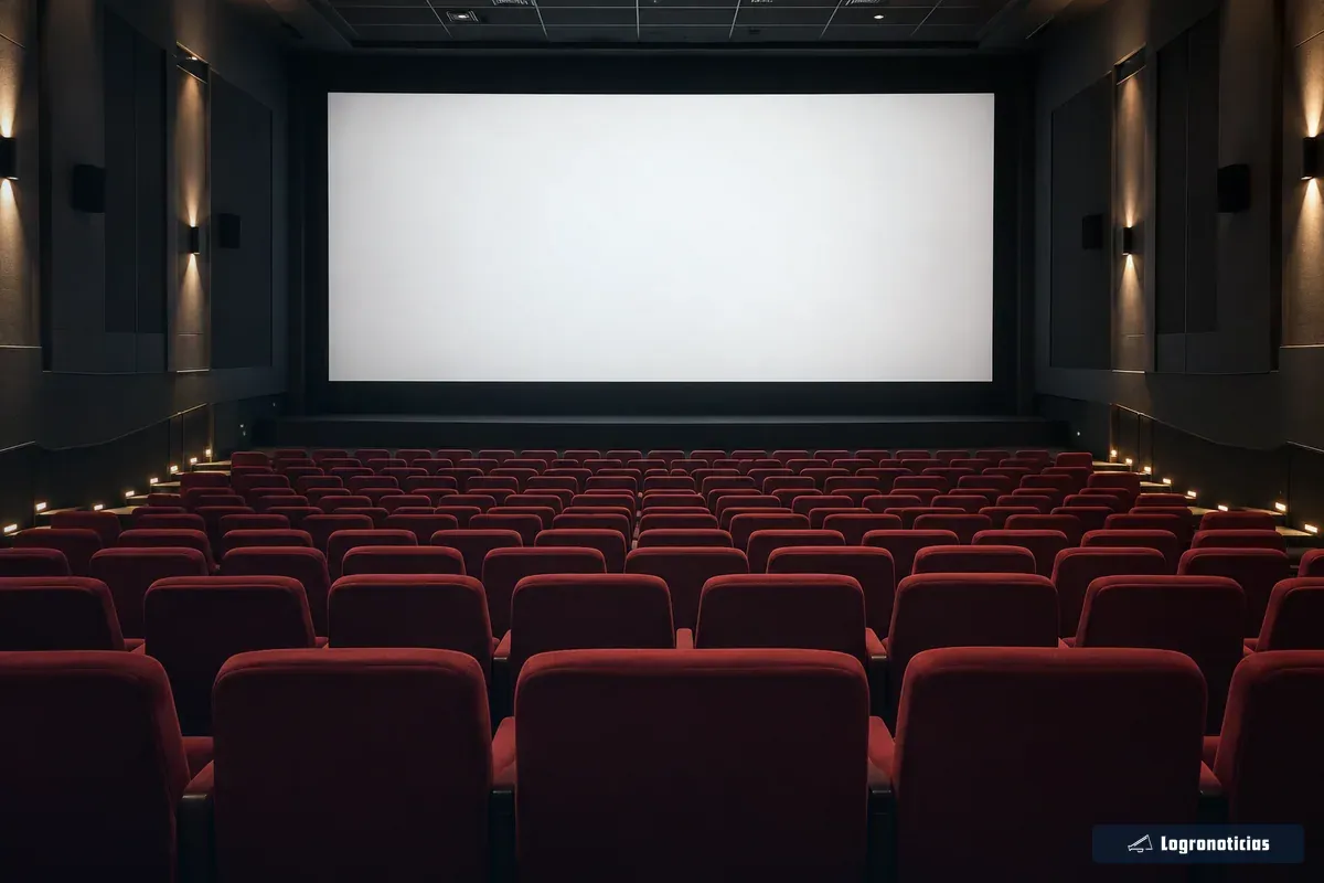 Sala de cine con la pantalla iluminada y butacas vacías antes de la sesión