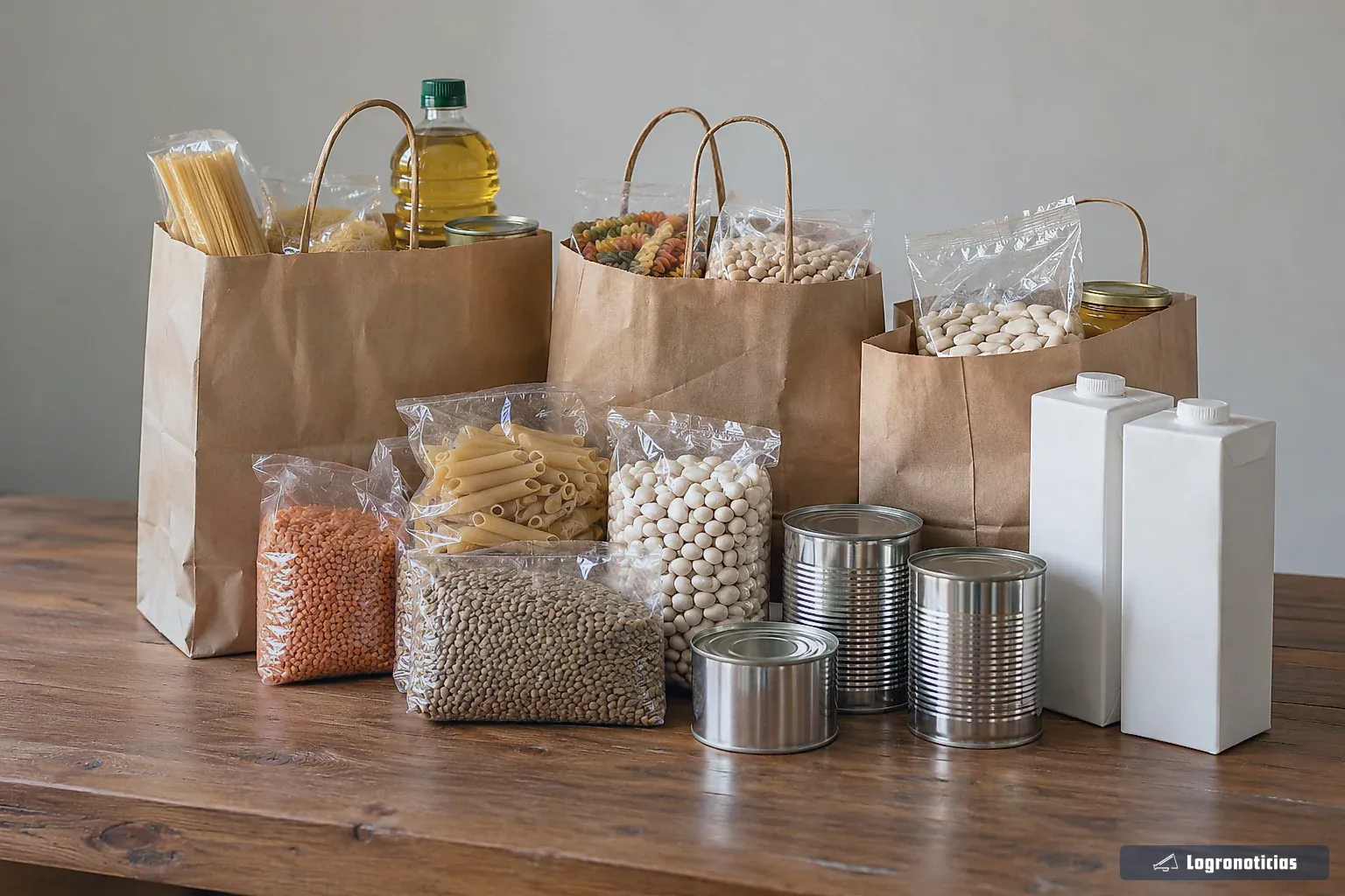 Bolsas de compra con productos de despensa