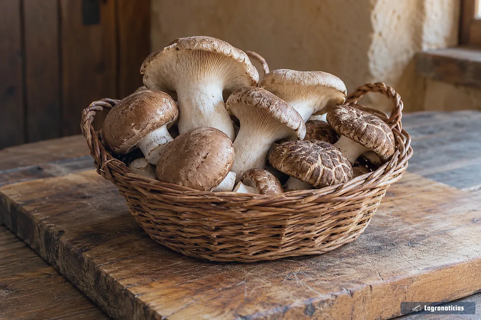 Cesta con champiñones y setas variadas
