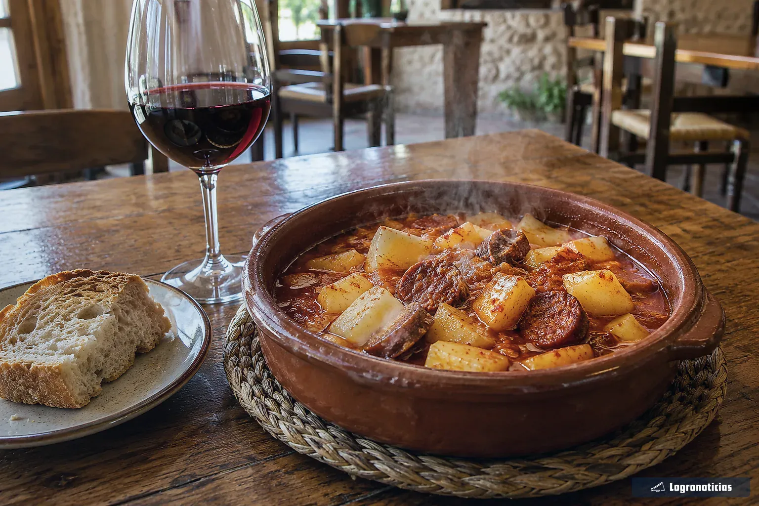 Plato de cocina riojana servido en la mesa de un restaurante
