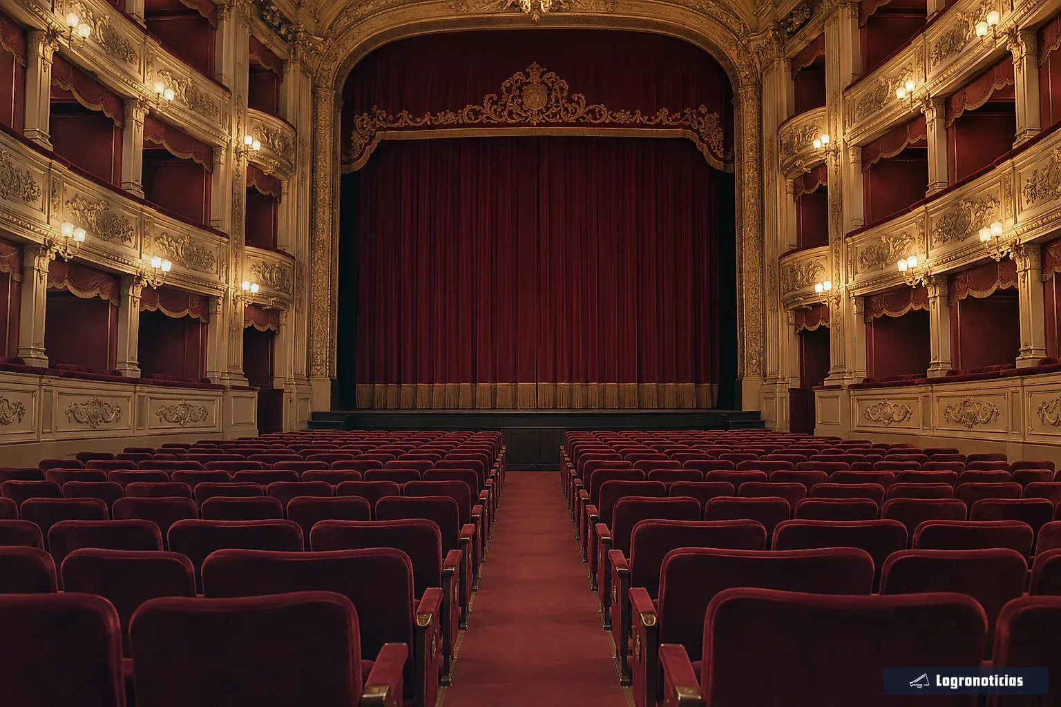 Patio de butacas de un teatro con luz cálida antes de la función