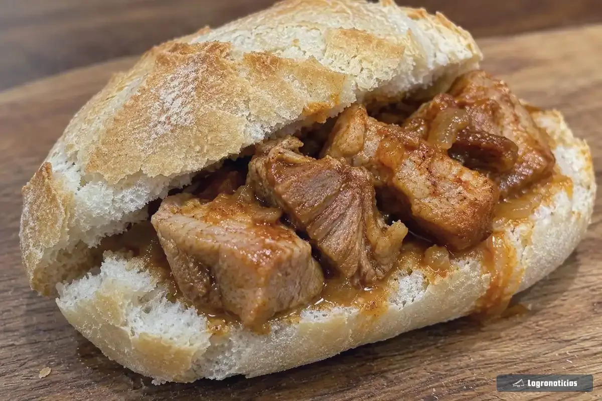 Bocatita casera de cerdo adobado con salsa en una tabla